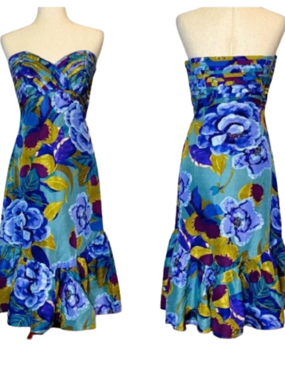 Deletta Anthropologie RARE sweetheart floral strapless dress‎ size 6 M